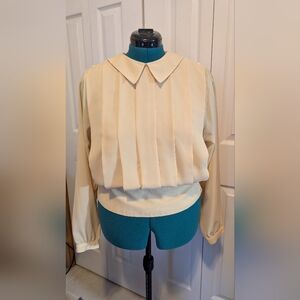 Lemon Yellow Pleated Vintage Blouse Made In Romania Women's 12